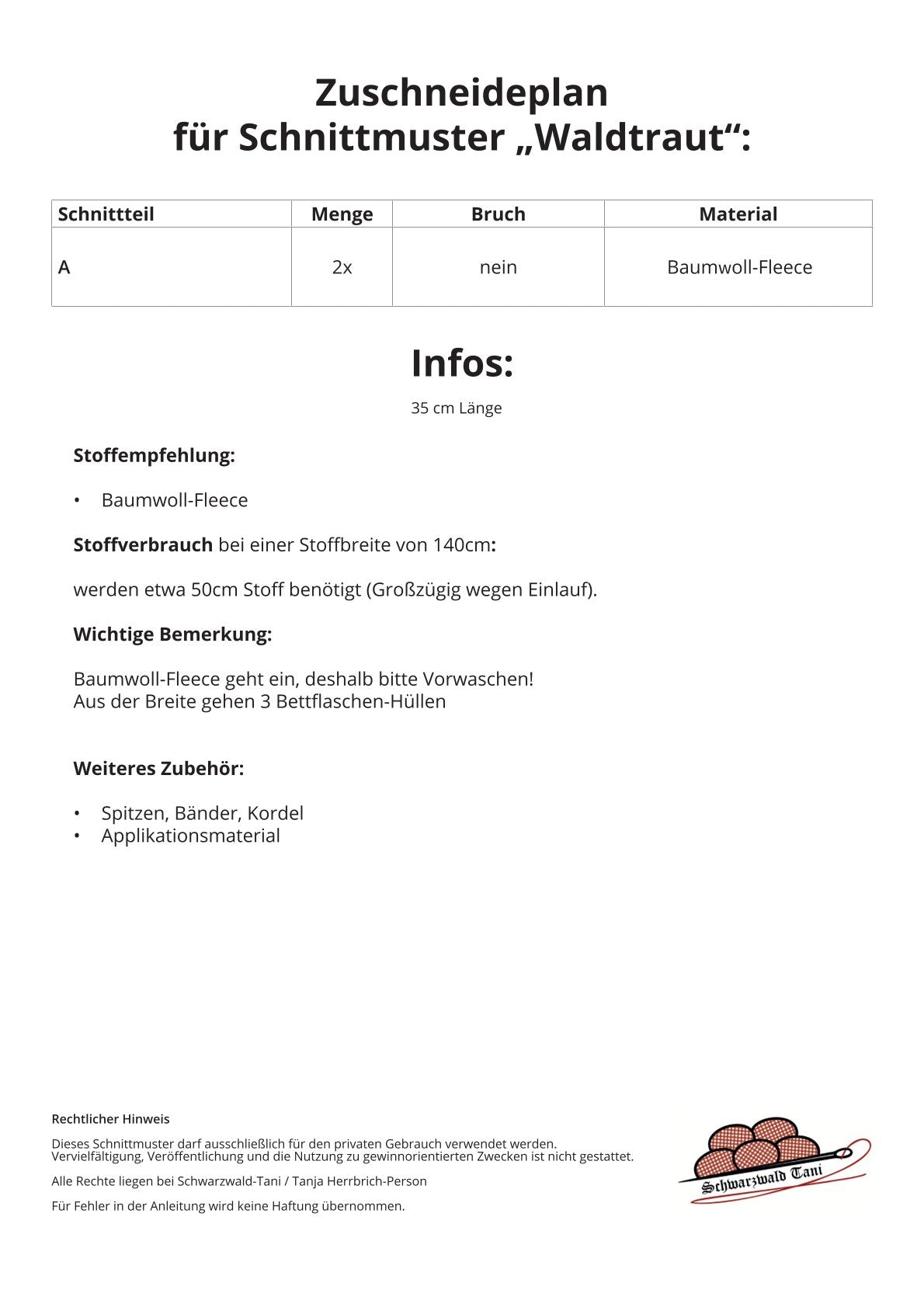 E-Book Bettflaschenhülle WALDTRAUD