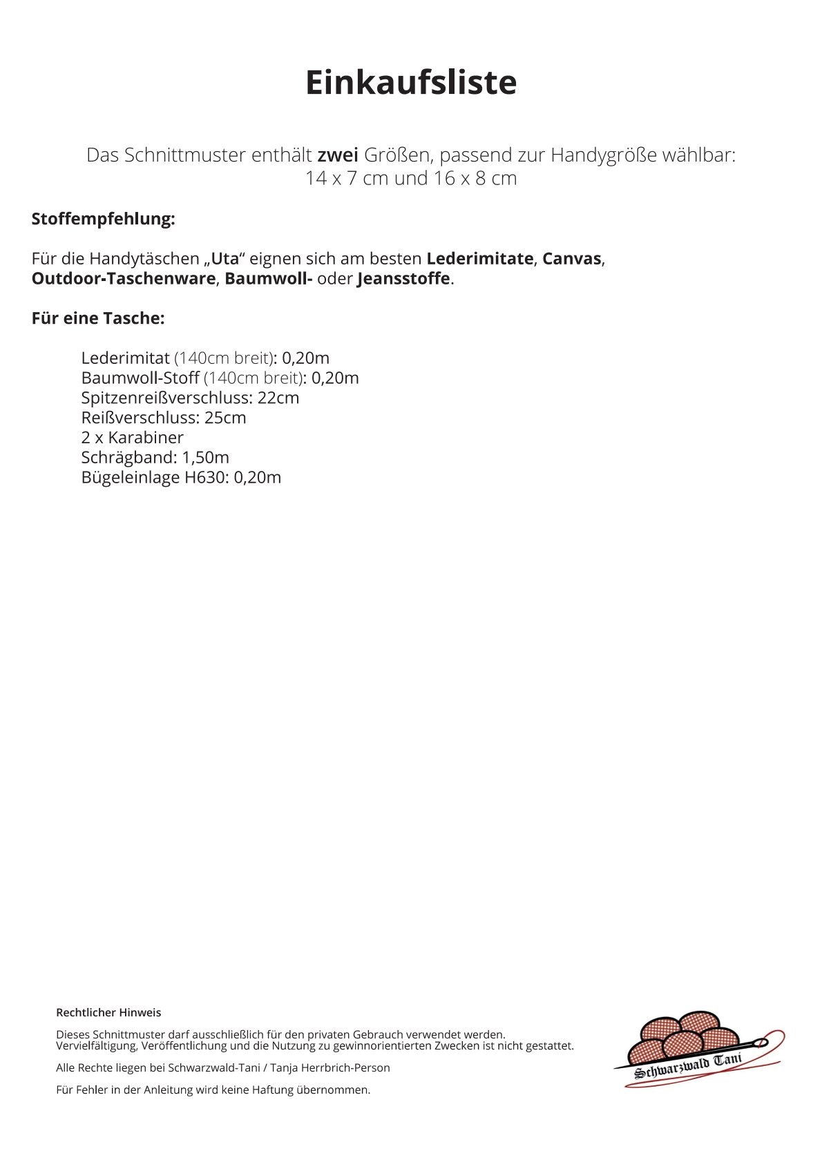 E-Book Handytäschchen UTA