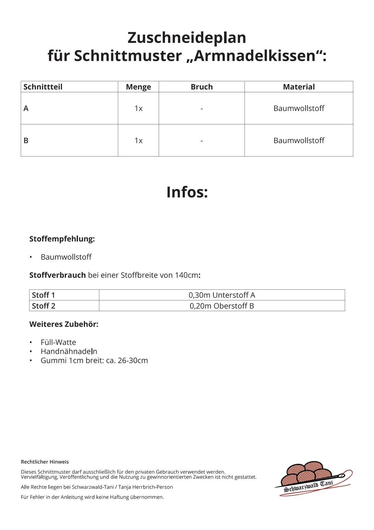 Freebie Armnadelkissen